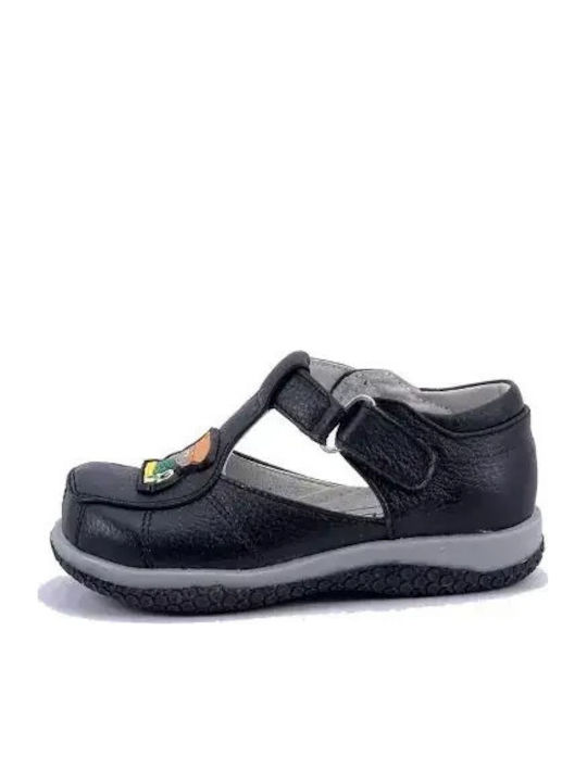 Balerini copii cu închidere Hoop & Loop de Piele Negre