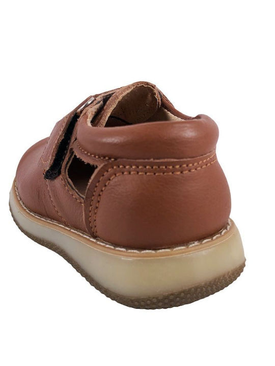 Kids Leather Ballerinas with Hoop & Loop Closure Brown