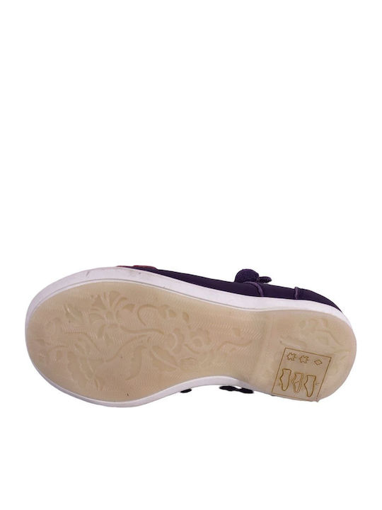 Kids Leather Ballerinas with Hoop & Loop Closure Purple