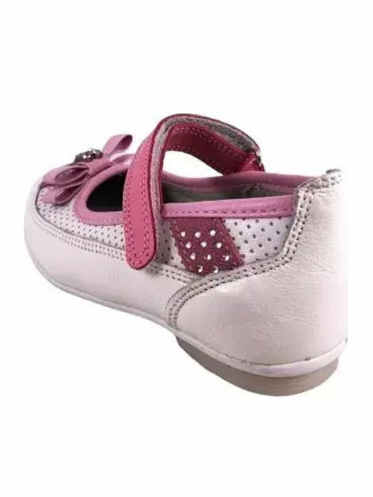 Kids Leather Ballerinas with Hoop & Loop Closure Pink