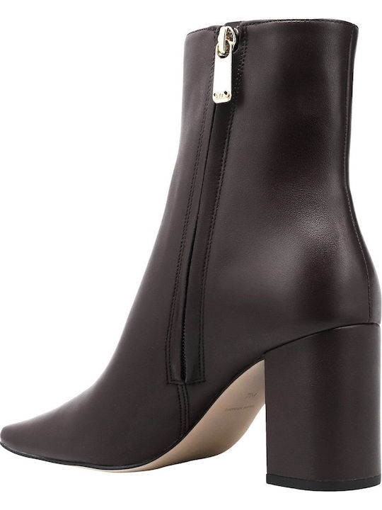 Leather Women's Ankle Boots with Medium Heel Brown