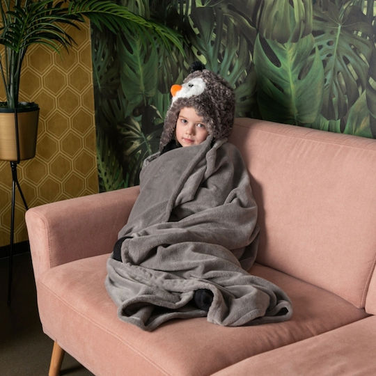 Noxxiez Κουβέρτα Penguin Γκρι 130x100εκ.