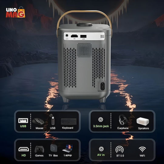 Linomag Мини Проектор DLP HD с Wi-Fi и вградени високоговорители Сив