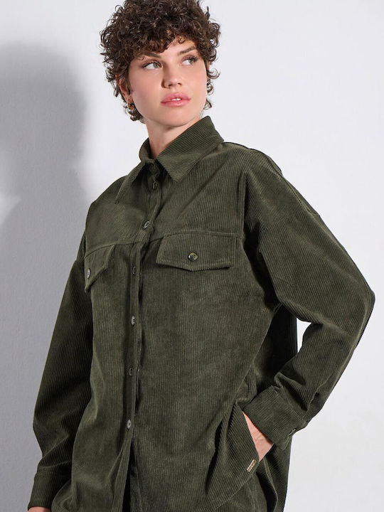 Matis Fashion Μακρύ Γυναικείο Κοτλέ Σακάκι