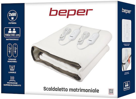 Beper Doppelte Elektrische Bettdecke Waschbare Weiße 60W 140x160cm