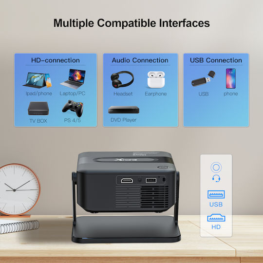 Xnano HA109 Mini Proiector LCD HD cu Wi-Fi și Difuzoare Incorporate Negru