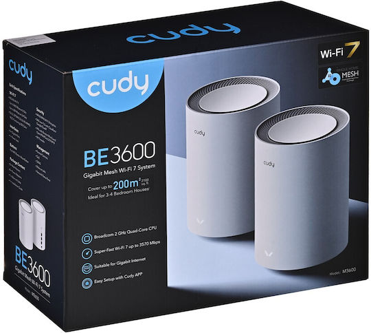 Cudy M3600 v1 WiFi Mesh Network Access Point Wi‑Fi 7 Dual Band (2.4 & 5GHz) σε Διπλό Kit