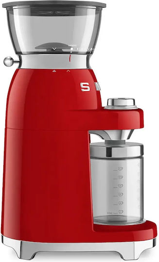 Smeg Ηλεκτρικός Μύλος Καφέ 150W με Χωρητικότητα 240gr και 30 Επίπεδα Άλεσης Κόκκινος