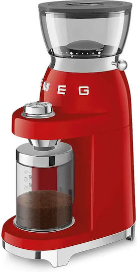 Smeg Ηλεκτρικός Μύλος Καφέ 150W με Χωρητικότητα 240gr και 30 Επίπεδα Άλεσης Κόκκινος