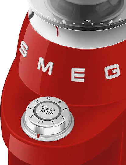Smeg Ηλεκτρικός Μύλος Καφέ 150W με Χωρητικότητα 240gr και 30 Επίπεδα Άλεσης Κόκκινος