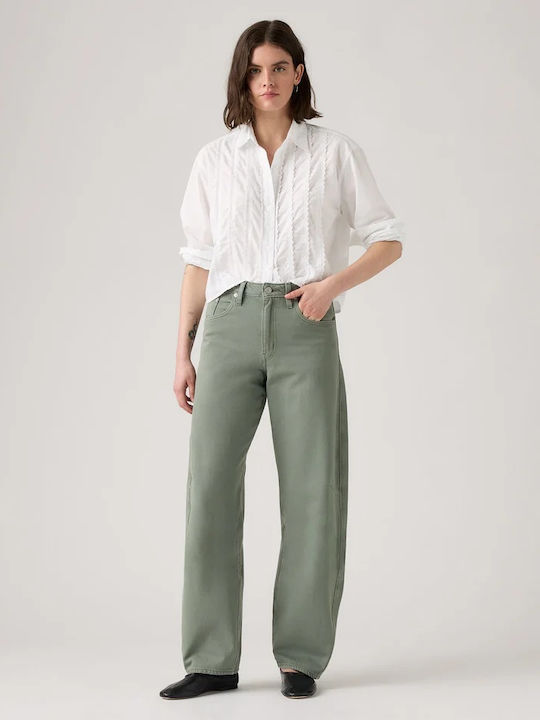 Baggy Dad Women's Jean Trousers in Dad Fit Green