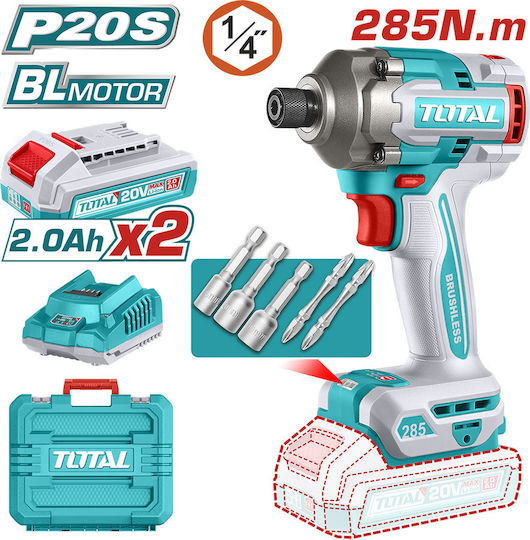 Total Παλμικό Κατσαβίδι Μπαταρίας Brushless 20V 2x2Ah