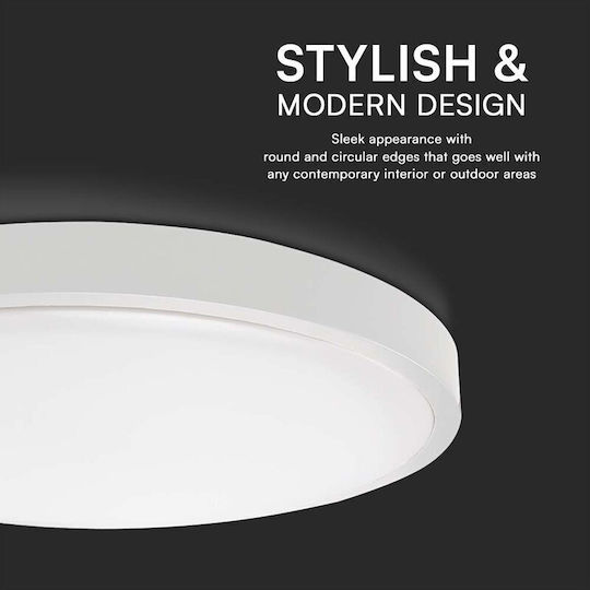 V-TAC Lumină De Tavan Montată Pentru Baie 35cm Albă Cu LED Integrat
