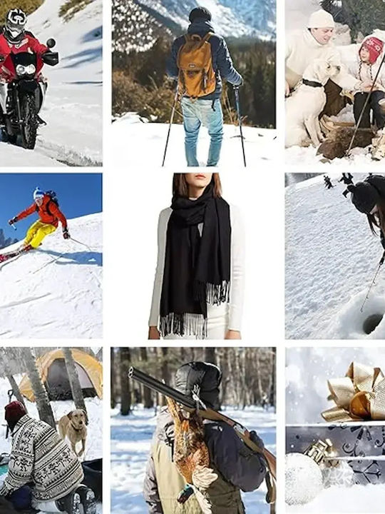 Fular din lână pentru femei Fleece Negru