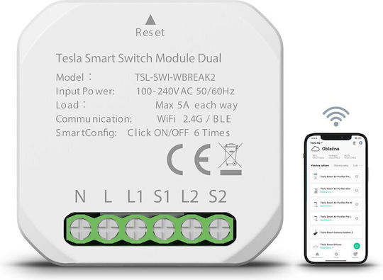 Tesla Smart Switch Dimmer 2 Καναλιών Wi-Fi & Bluetooth 5A