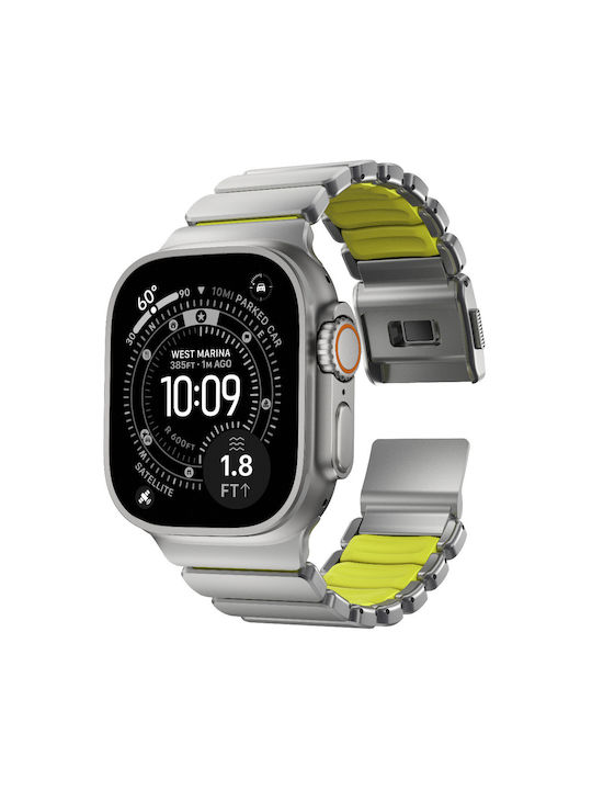 Nomad Stratos Titanium Grade 4 Band FKM Metal Bracelet Apple Watch Series 42 44 45 46 49mm Ultra 1 2 3 Natural Titanium Volt Lime Green Nm011147858