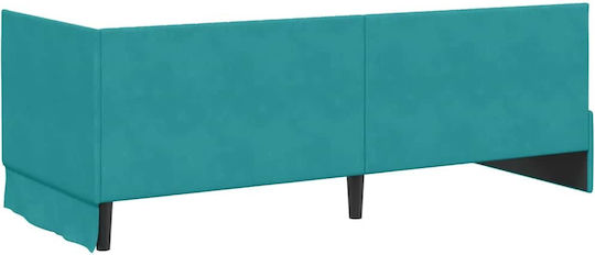 Single Bed Upholstered with Velvet Turquoise Velvet with Slats and Mattress 80x200cm