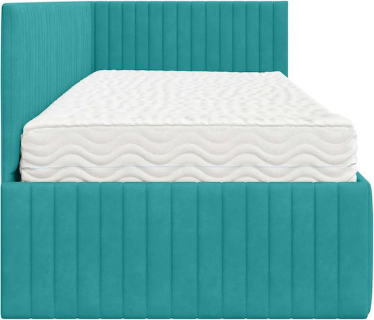 Single Bed Upholstered with Velvet Turquoise Velvet with Slats and Mattress 80x200cm
