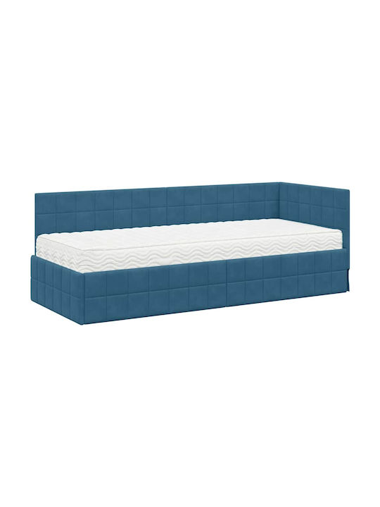 Single Bed Upholstered with Velvet Blue Velvet with Slats & Mattress 80x200cm