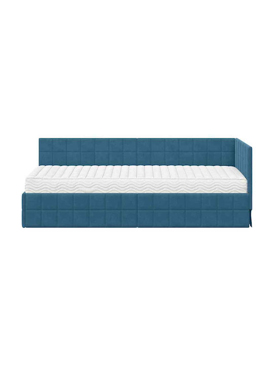 Single Bed Upholstered with Velvet Blue Velvet with Slats & Mattress 80x200cm
