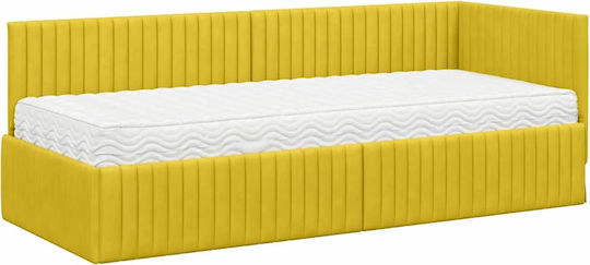Single Bed Upholstered with Velvet Yellow Velvet with Slats and Mattress 80x200cm