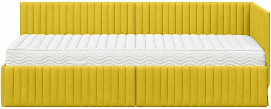 Single Bed Upholstered with Velvet Yellow Velvet with Slats and Mattress 80x200cm