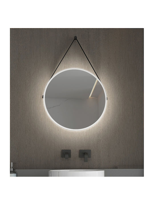 Luminor Hung Runder Badezimmerspiegel LED aus Kunststoff 45x45cm Schwarz