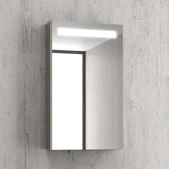 Karag Правоъгълена Банско Огледало LED от Неръждаема Стомана с Шкаф 40x67см Бял