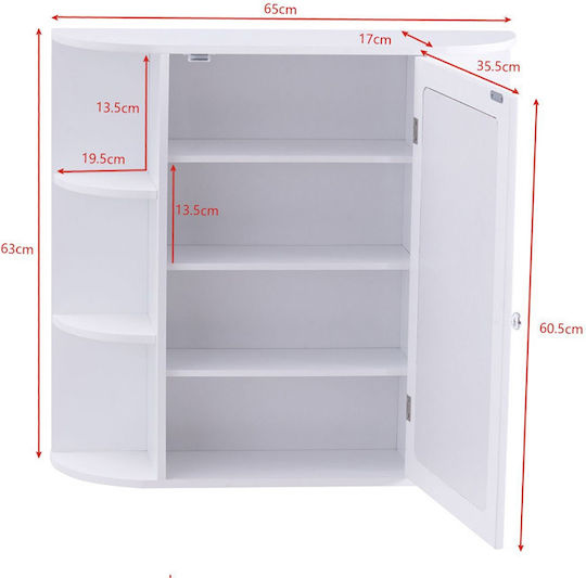Costway Банско Огледало от MDF с Рафт & Шкаф 65x17см Бял