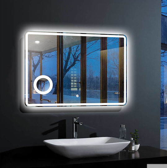 Luminor Огледало За Баня LED с Bluetooth от Метал 100x80см Черно
