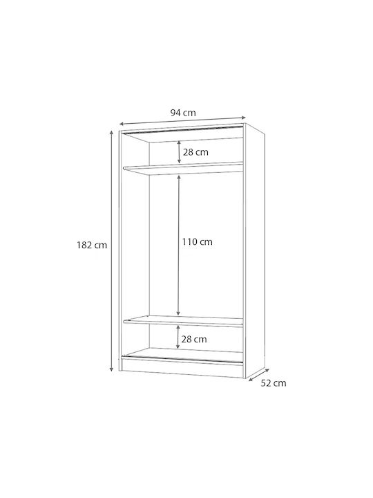 Double Door Wardrobe Sliding Misra Walnut 94x52x182cm