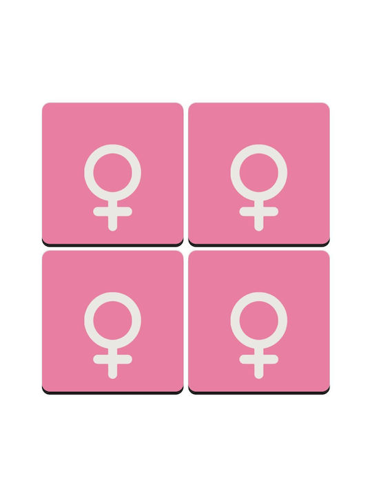 Koupakoupa Wooden Pink Coasters Female 4pcs