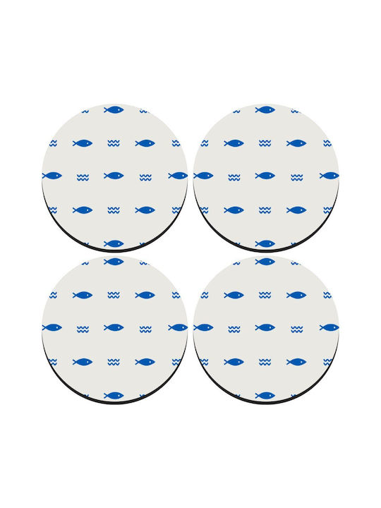 Koupakoupa Round Wooden White Coasters 4pcs