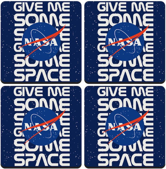 Koupakoupa Nasa Give Me Some Space Untersetzer Hölzernes Blau 4Stück