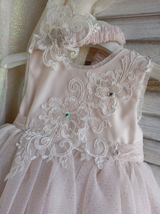 By Anastasia's Art Creations Розов Кръщелна Рокля от Дантела