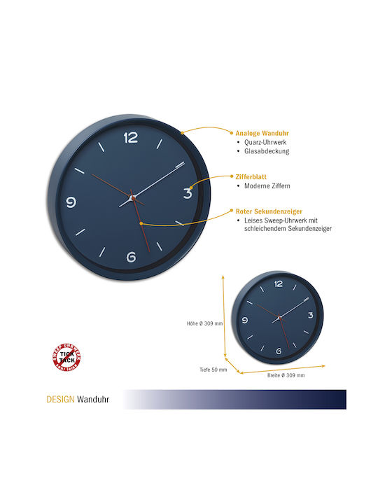 TFA Wall Clock Plastic Petrol Ø30.9cm