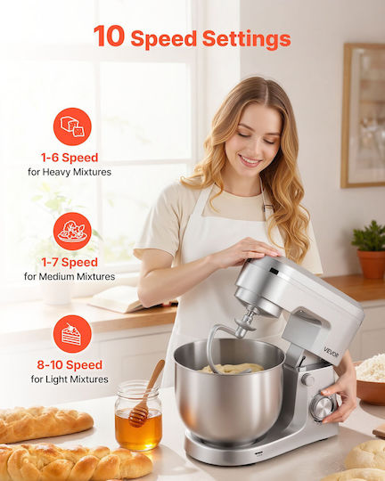 Vevor Stand Mixer 1500W with Stainless Mixing Bowl 7lt
