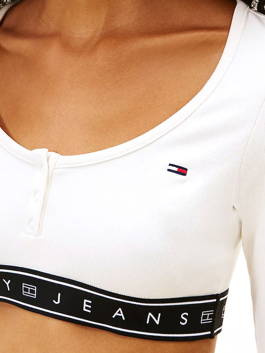 Women's Crop Top Cotton Long Sleeve Ecru-black