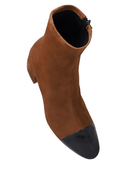 Ghete Dama Suede cu Toc Mediu Tabac Maro
