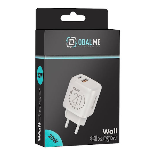 Obal:Me Charger Without Cable with USB-A Port and USB-C Port 20W Quick Charge 3.0 Whites (OM20WCA)