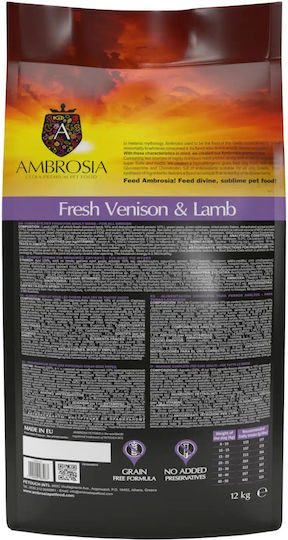 Ambrosia Grain Free Adult Venison & Lamb 2kg Dry Food Grain-Free for Adult Dogs with Lamb and Deer