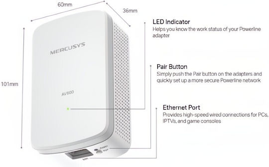 Mercusys MP300 Powerline Kit dublu pentru Conexiune prin Cablu și Port Ethernet