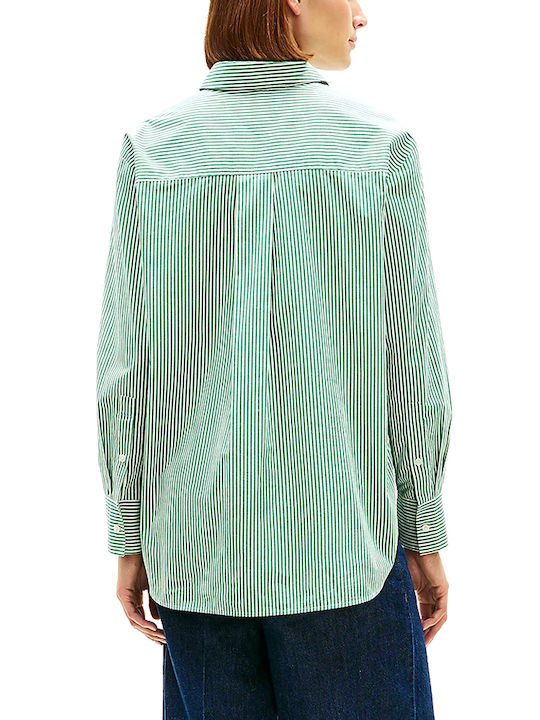 Tommy Hilfiger Women's Striped Long Sleeve Shirt White-Green