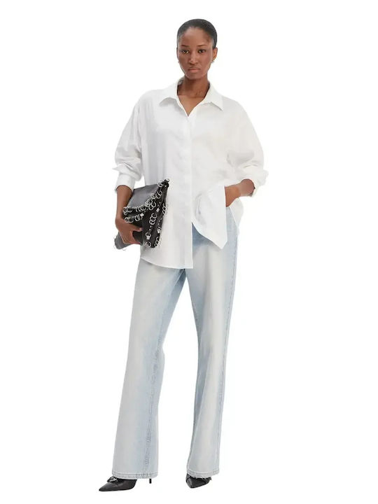 Women's Denim Long Sleeve Shirt White