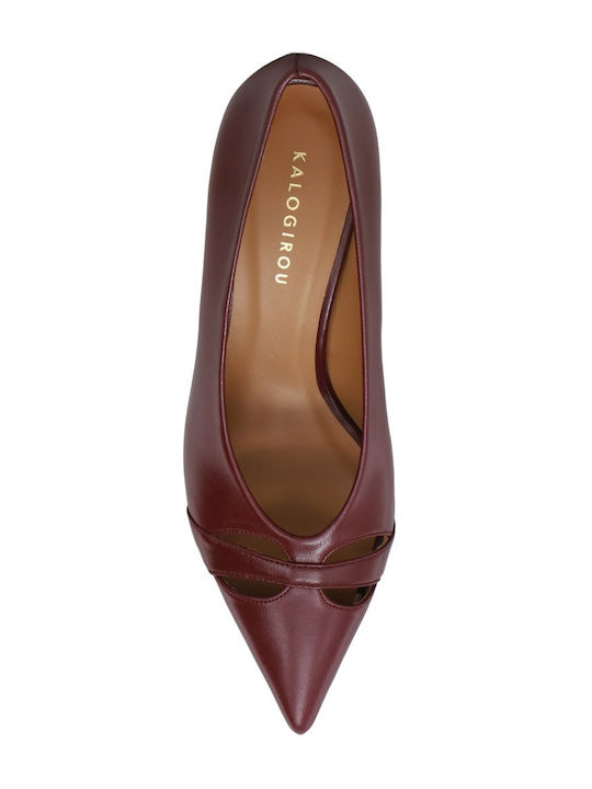 Leder Pumps mit mittelhohem Absatz Burgundisch