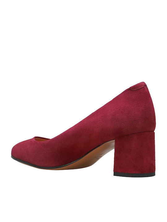 Suede Heels With Chunky Medium Burgundy Heel