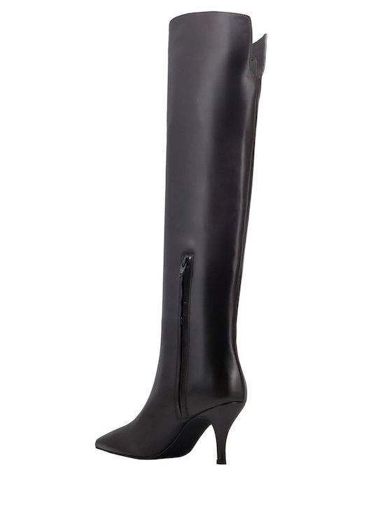 Leather Medium Heel Women's Boots Brown