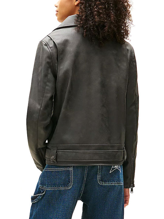 Tommy Hilfiger Μπουφάν Biker από Δερματίνη Μαύρο