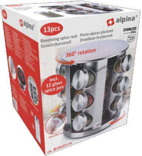 Alpina Switzerland Θήκες Μπαχαρικών Γυάλινες σε Περιστρεφόμενη Βάση Ασημί 13τμχ Alpina Switzerland Θήκες Μπαχαρικών Γυάλινες σε Περιστρεφόμενη Βάση Ασημί 13τμχ