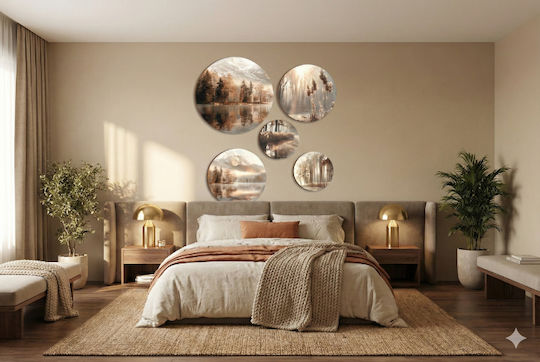 Στρογγυλά Πίνακες Τοίχο Μπεζ Σετ Boho Υπνοδωμάτιο Σαλόνι